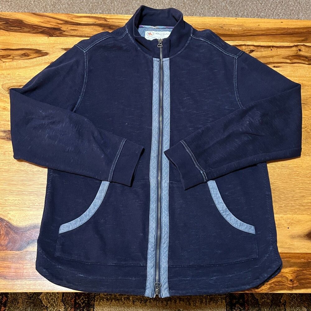 Robert Graham Tailored Fit Full Zip Jacket Navy Blue Premium Fabrics Men's Large